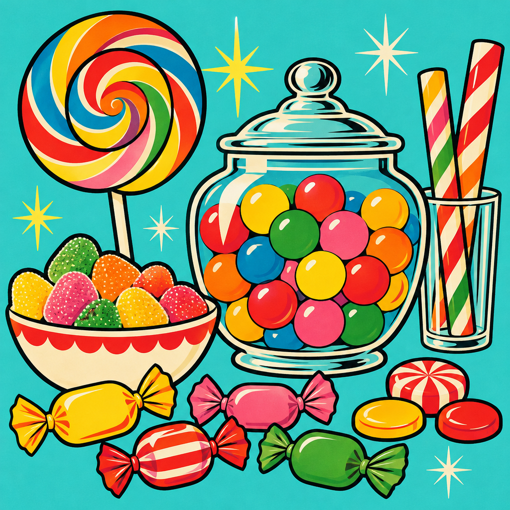 Illustration of colorful unbranded candy.