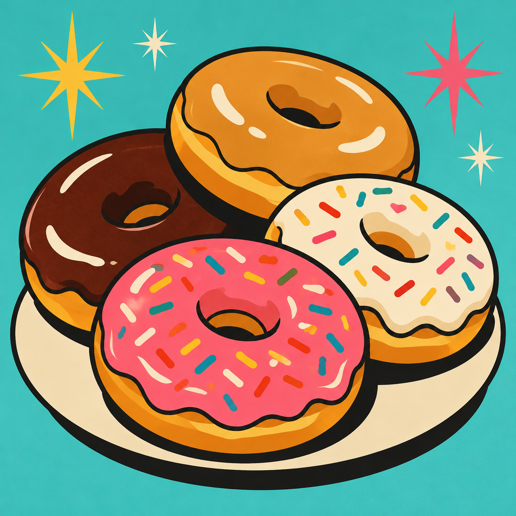 Illustration of glazed donuts.