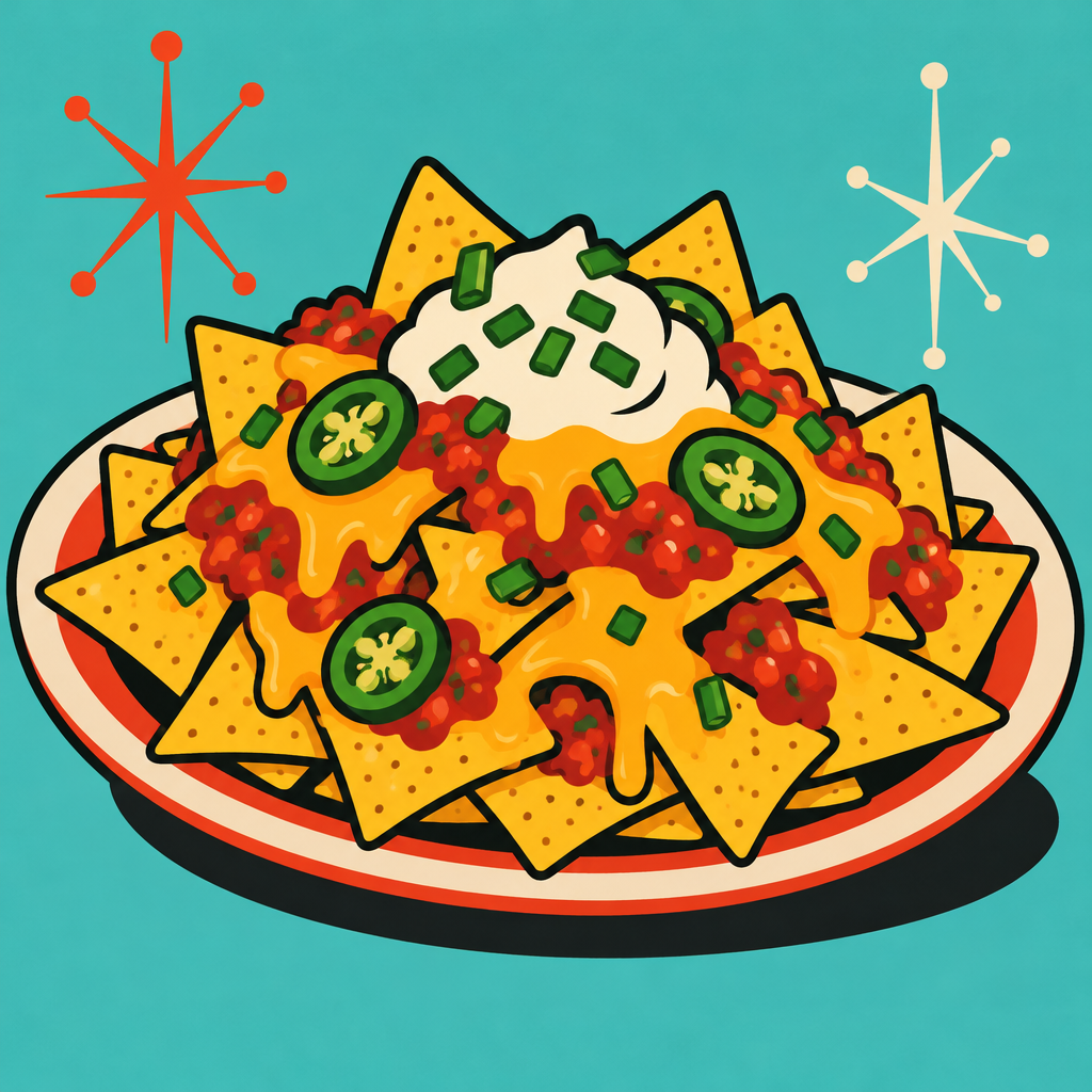 Illustration of a plate of nachos.