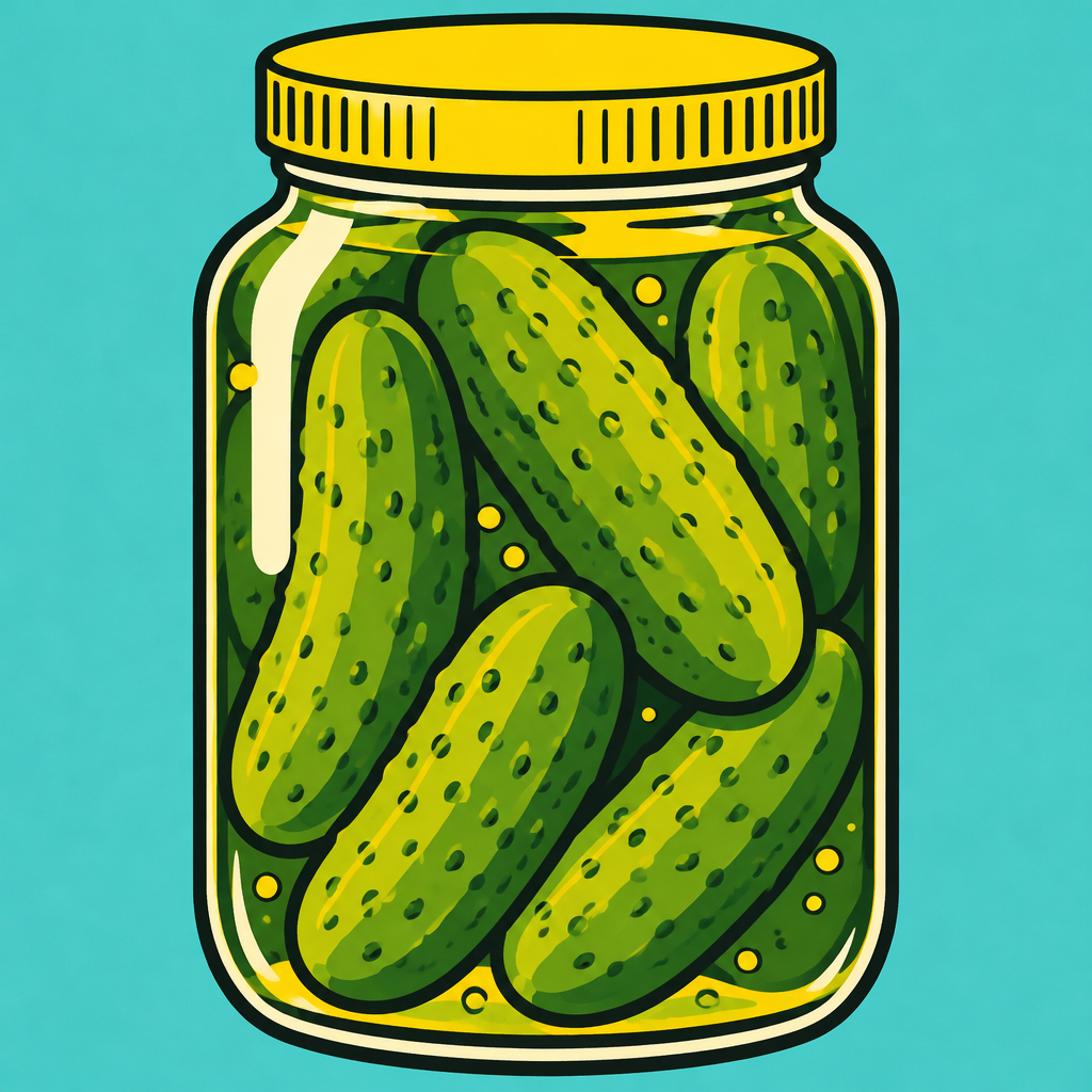 Illustration of a jar of pickles.