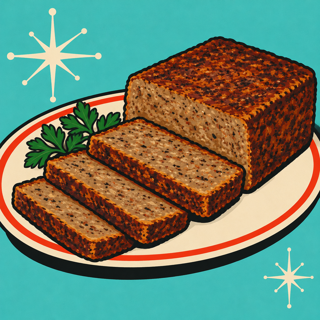 Illustration of sliced scrapple on a plate.