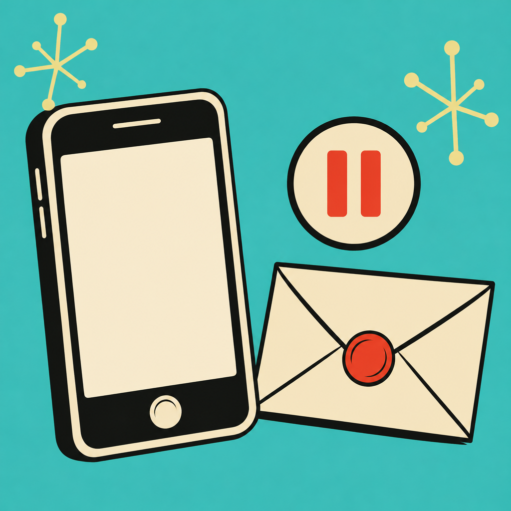 Retro illustration of a phone beside an unsent envelope.