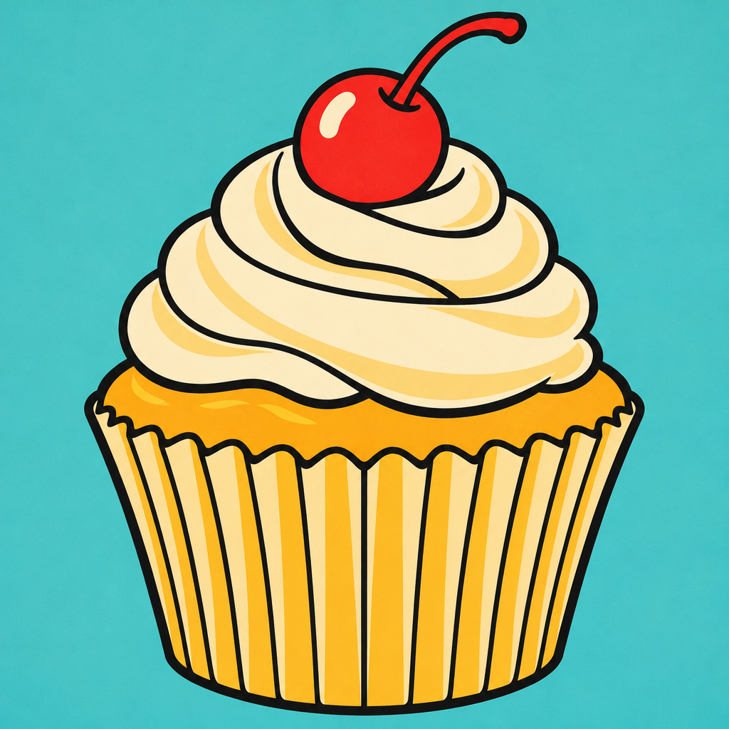 Illustration of a vanilla cupcake.